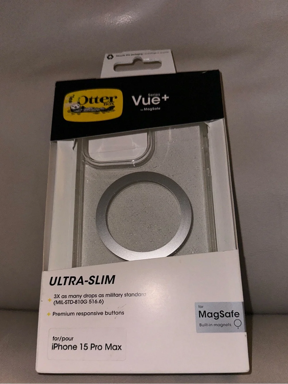 NWT OtterBox ultra slim 15 Pro Max Clear MagSafe glitter case. Seal box. NEW!!
